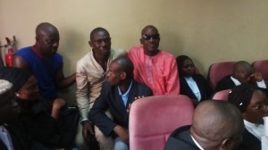 Evictees sit close to their counsel at FHC